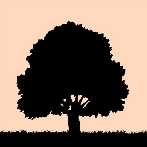 無料ベクター 手描きの樫の木のシルエット