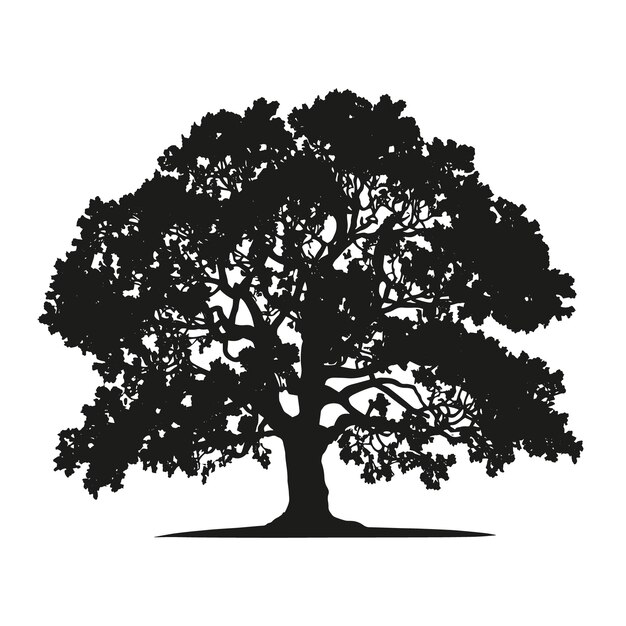 Hand drawn oak tree silhouette