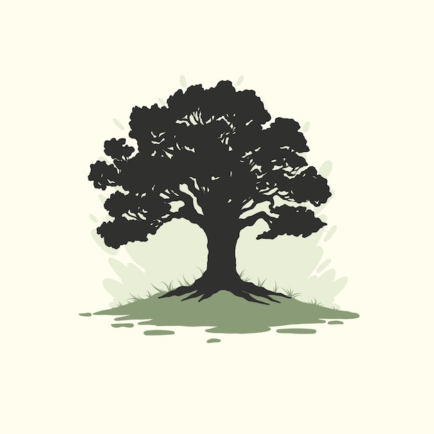 Hand drawn oak tree silhouette