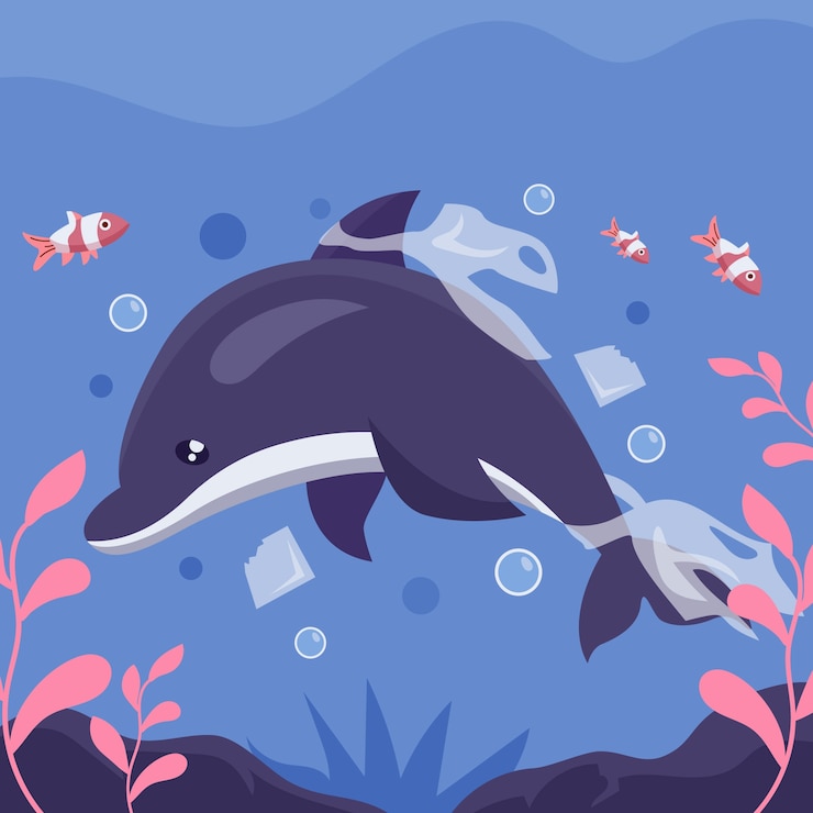 無料Vector 手描きの海洋プラスチック汚染の図