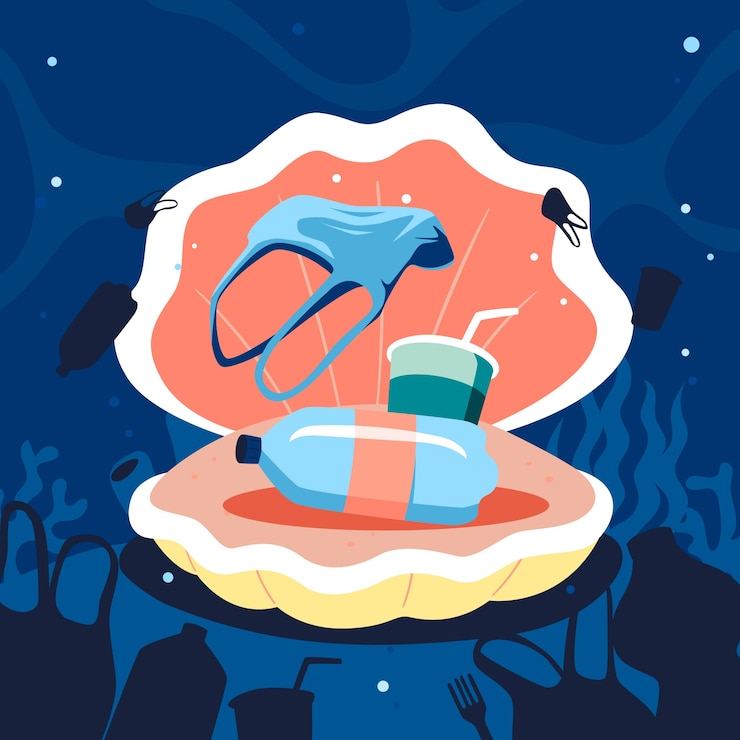 Free Vector hand drawn ocean plastic pollution illustration