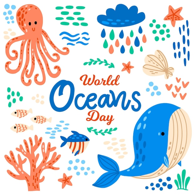 Free vector hand drawn oceans day concept