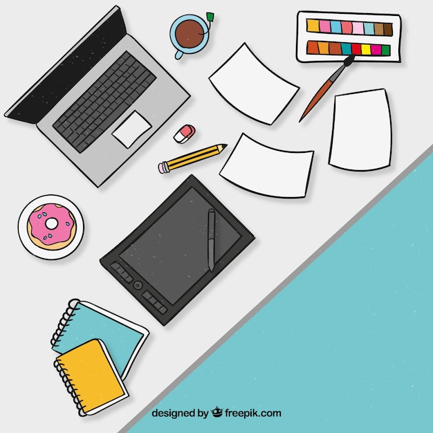 Free vector hand drawn office desk with fun style