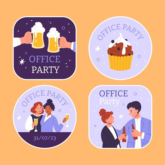 Free vector hand drawn office party labels  template