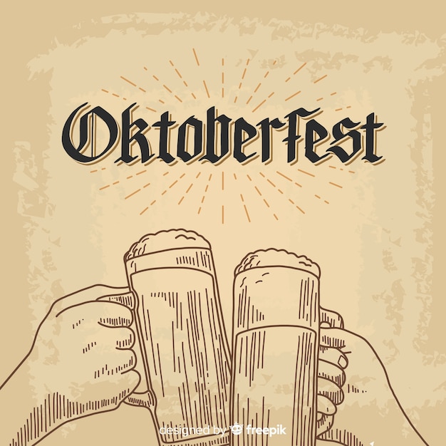 Hand drawn oktoberfest background with jars of beer