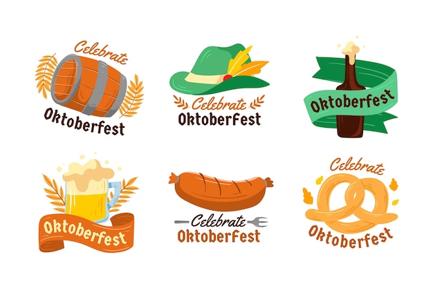 Free vector hand drawn oktoberfest badges collection