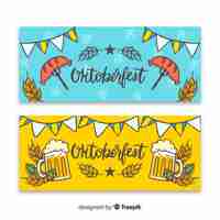 Vettore gratuito modello di banner più oktoberfest disegnati a mano