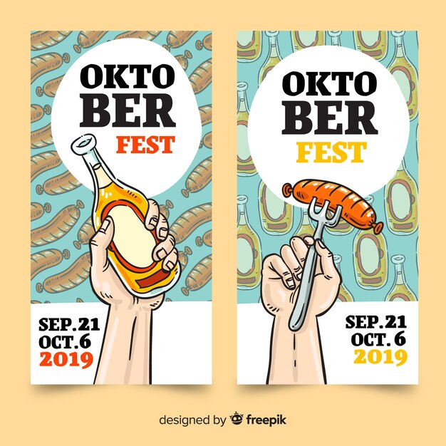 Free vector hand drawn oktoberfest banners template