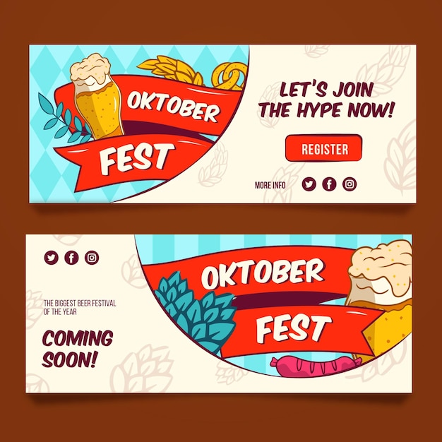 Free vector hand drawn oktoberfest banners