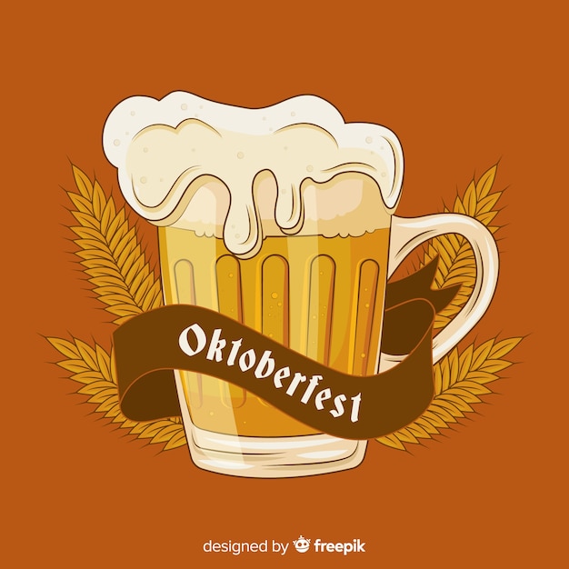 Hand drawn oktoberfest beer draft with wheat