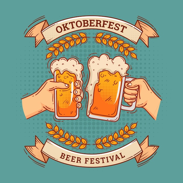 Vettore gratuito concetto più oktoberfest disegnato a mano