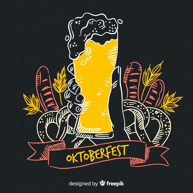 Birra alla spina più oktoberfest disegnata a mano con schiuma