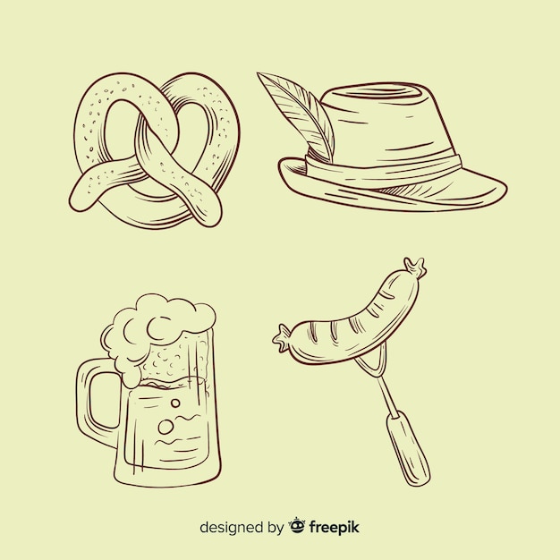 Free vector hand drawn oktoberfest element collection in pencil