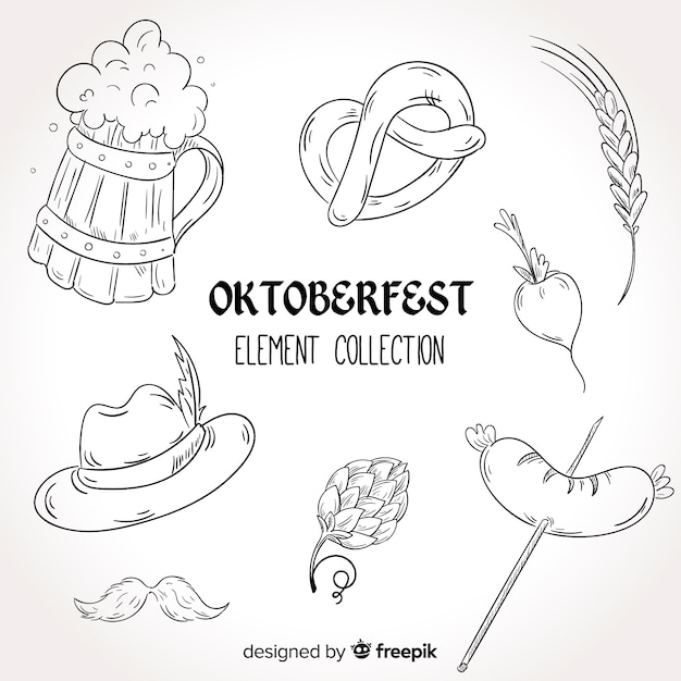 Vettore gratuito collezione di elementi oktoberfest disegnati a mano