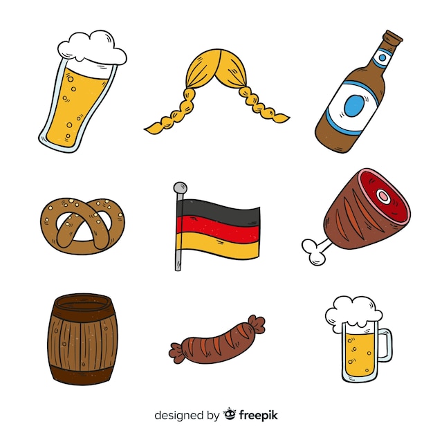 Free vector hand drawn oktoberfest element collection