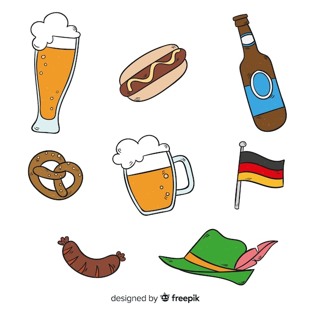 Hand drawn oktoberfest element collection