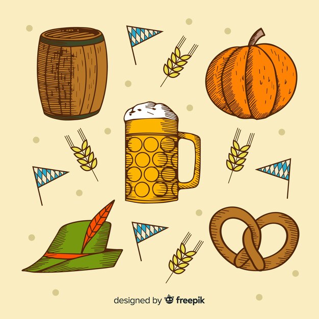 Vettore gratuito collezione di elementi più oktoberfest disegnati a mano