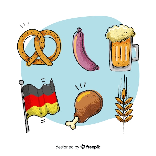 Free vector hand drawn oktoberfest element collection