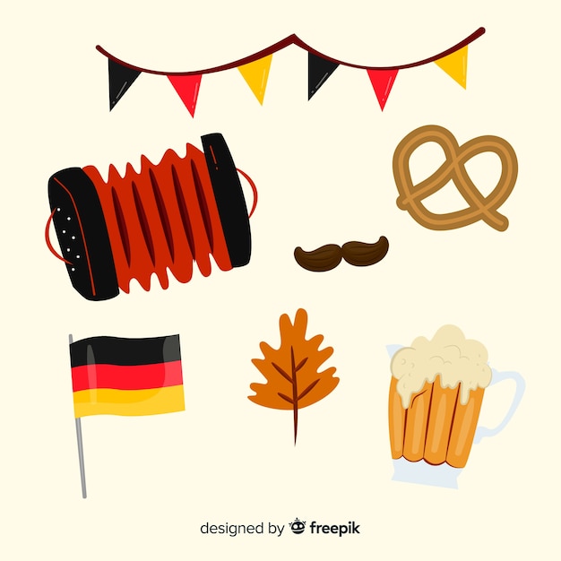 Vettore gratuito collezione di elementi più oktoberfest disegnati a mano