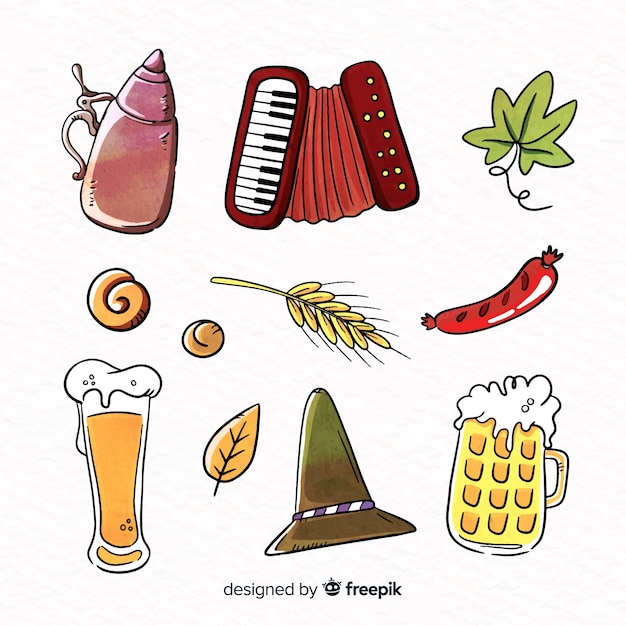 Free vector hand drawn oktoberfest element collection