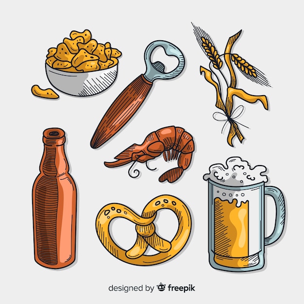 Free vector hand drawn oktoberfest element collection