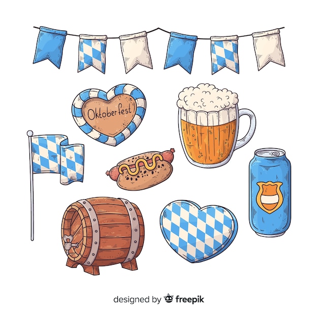 Vettore gratuito collezione di elementi più oktoberfest disegnati a mano