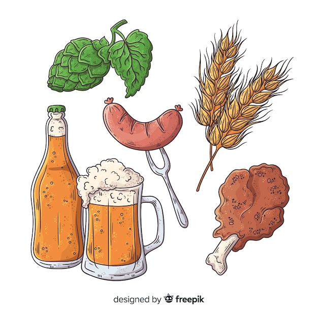 Free vector hand drawn oktoberfest element collection