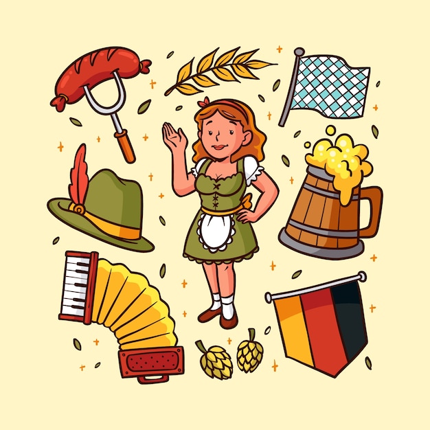 Raccolta di elementi oktoberfest disegnati a mano