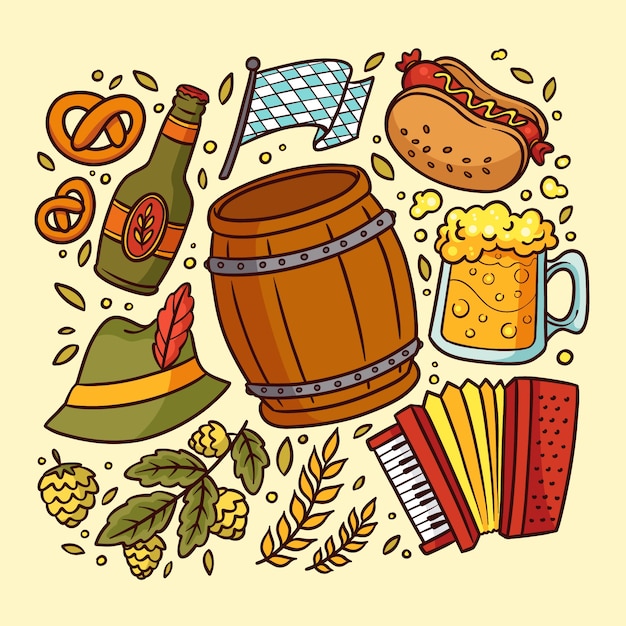 Raccolta di elementi oktoberfest disegnati a mano