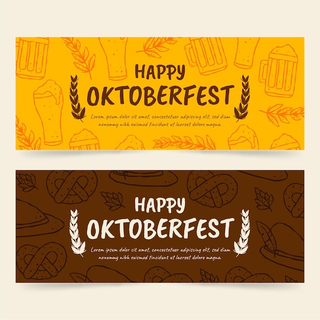 Hand drawn oktoberfest horizontal banners set