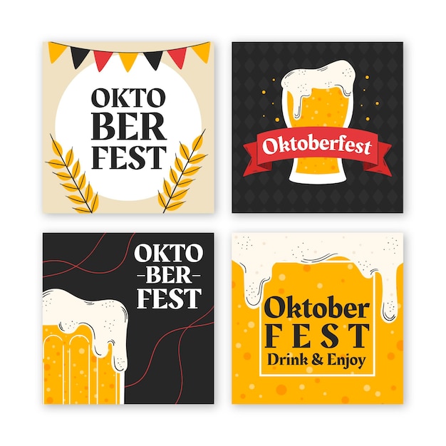 Hand drawn oktoberfest instagram posts collection