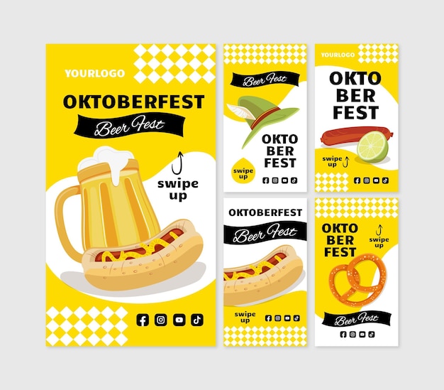 Collezione di storie instagram oktoberfest disegnata a mano