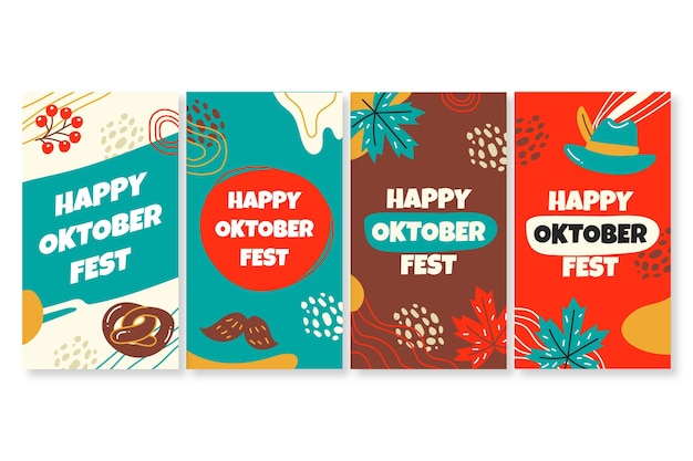 Collezione di storie instagram oktoberfest disegnata a mano