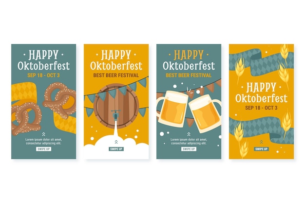 Collezione di storie instagram oktoberfest disegnata a mano