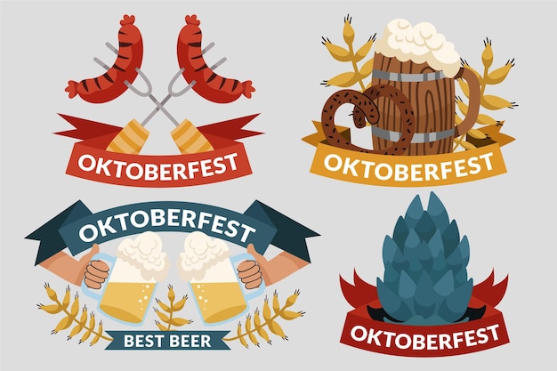 Vettore gratuito collezione di etichette oktoberfest disegnate a mano