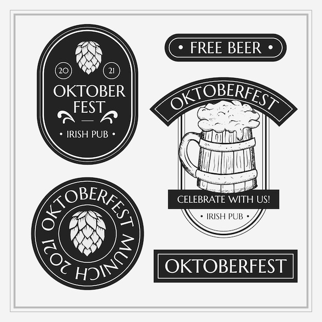 Hand drawn oktoberfest labels collection Free Vector
