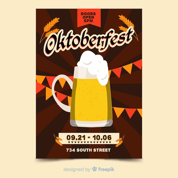 Vettore gratuito modello del manifesto più oktoberfest disegnato a mano