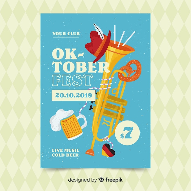 Free vector hand drawn oktoberfest poster template