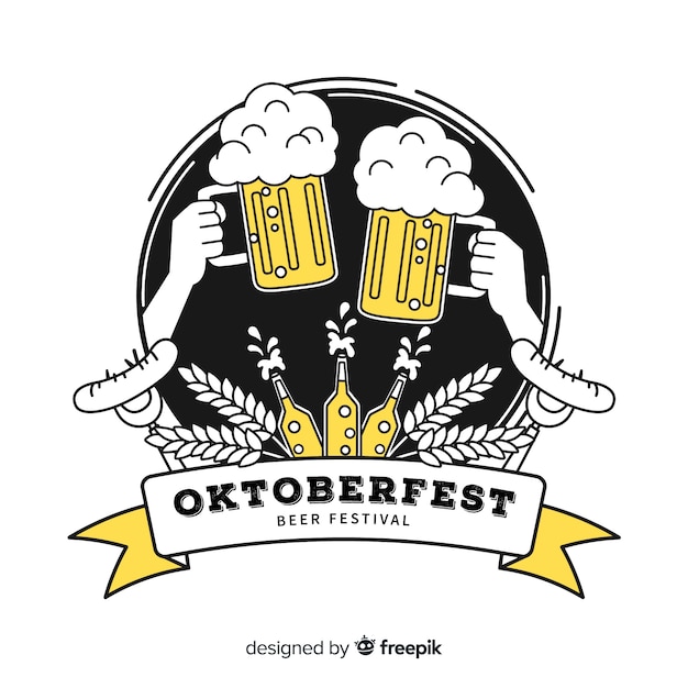 Vettore gratuito pane tostato oktoberfest disegnato a mano con birre