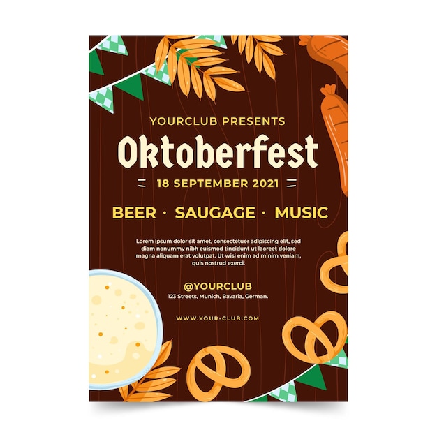 Modello di volantino verticale oktoberfest disegnato a mano