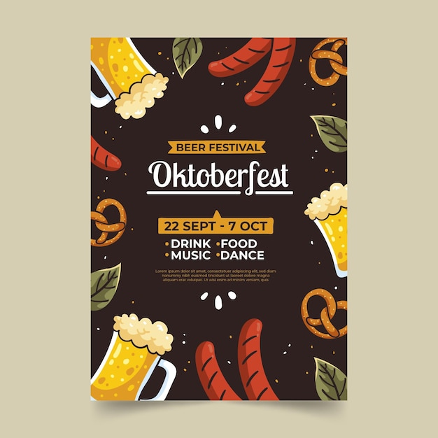 Hand drawn oktoberfest vertical poster template