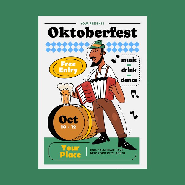 Hand drawn oktoberfest vertical poster template