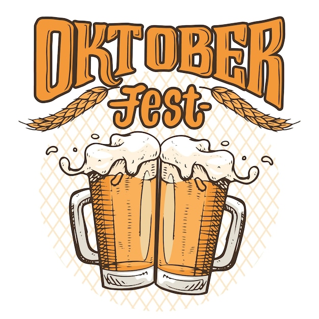 Vettore gratuito oktoberfest disegnato a mano con pinte di birra