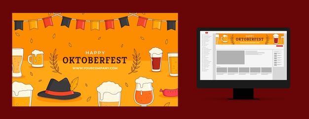 Vettore gratuito arte del canale youtube dell'oktoberfest disegnata a mano