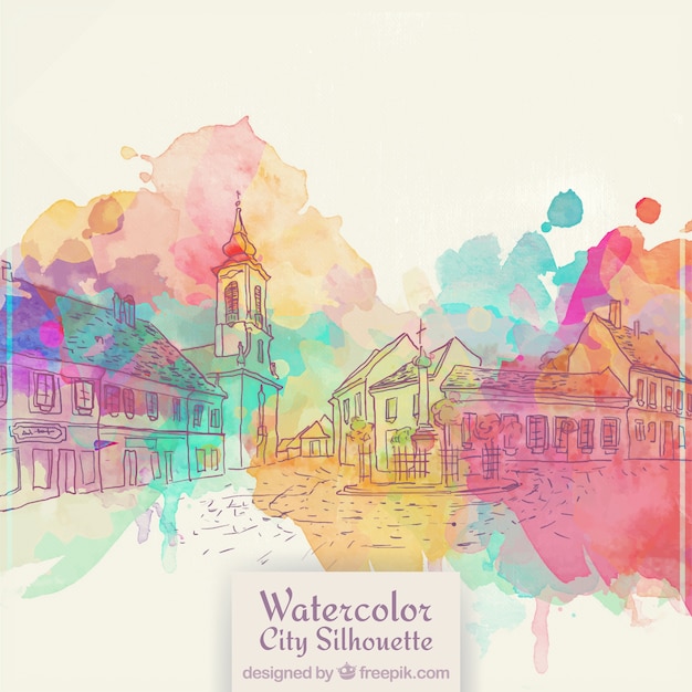 Free vector hand drawn old city background with watercolor stains