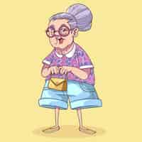 Free vector hand drawn old lady cartoon cartoon illustration