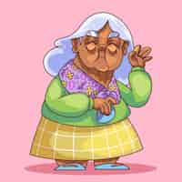 Бесплатное векторное изображение Нарисованная рукой иллюстрация шаржа шаржа старушки