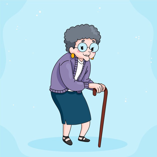 Hand drawn old lady cartoon illustration