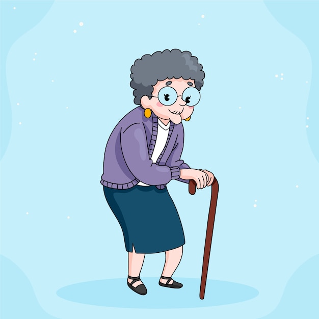 Hand drawn old lady cartoon illustration