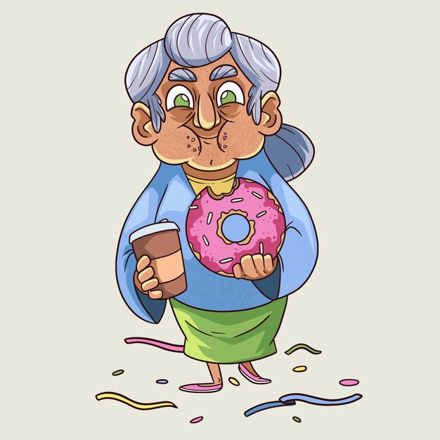 楽しいイラストを持っている手描きの老人